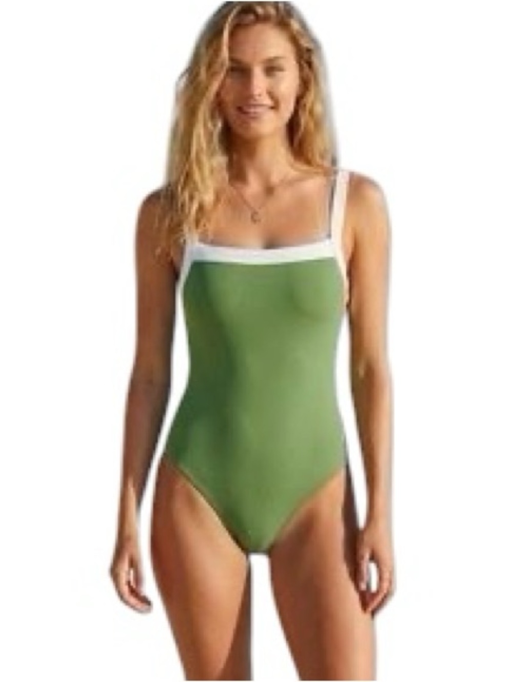 NWOT Shade & Shore Women’s Green & White Solid Minimalist One Piece Swimsuit | L